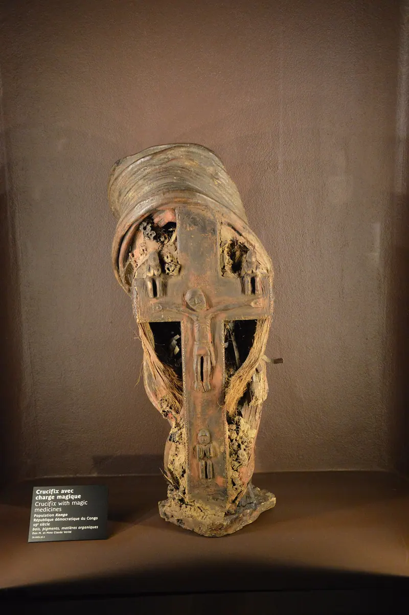 Brass and wood crucifixes / minkisi by Unknown (Kongo sculptors)