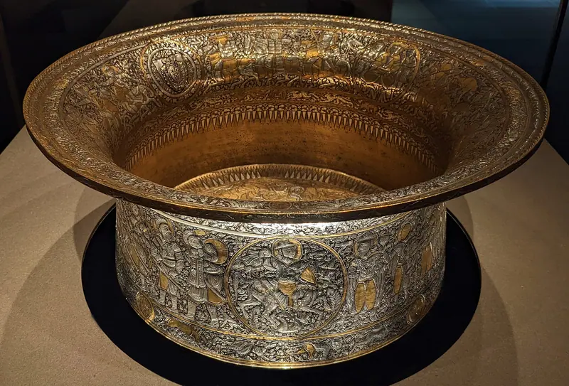 Inlaid brass ewers and basins by Unknown (Mosul / Baghdad metalworkers)
